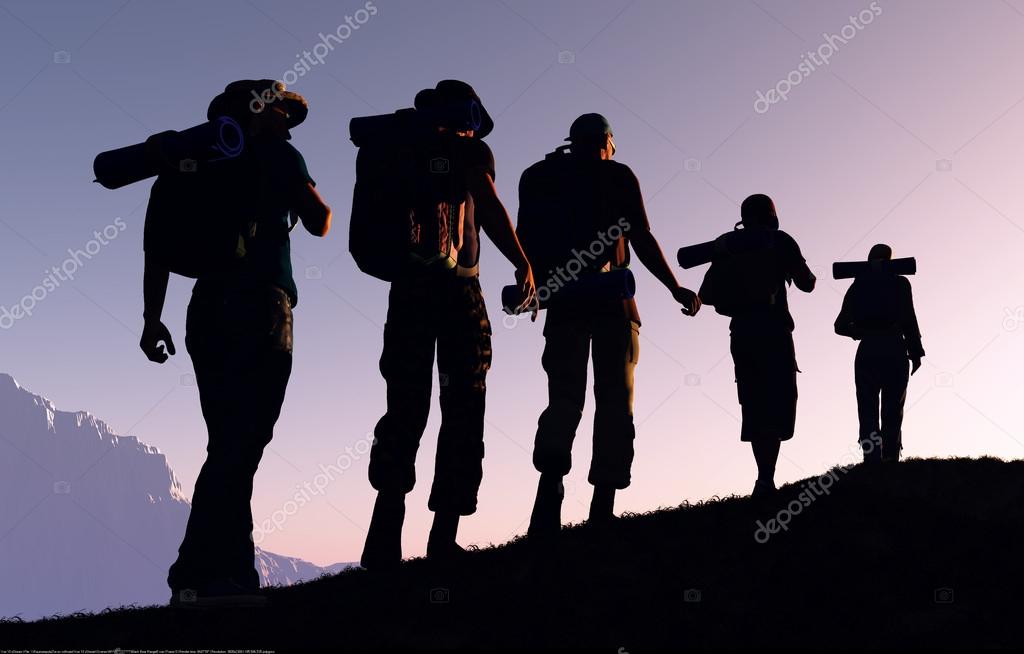 Groupe en randonnée naturiste sur un sentier